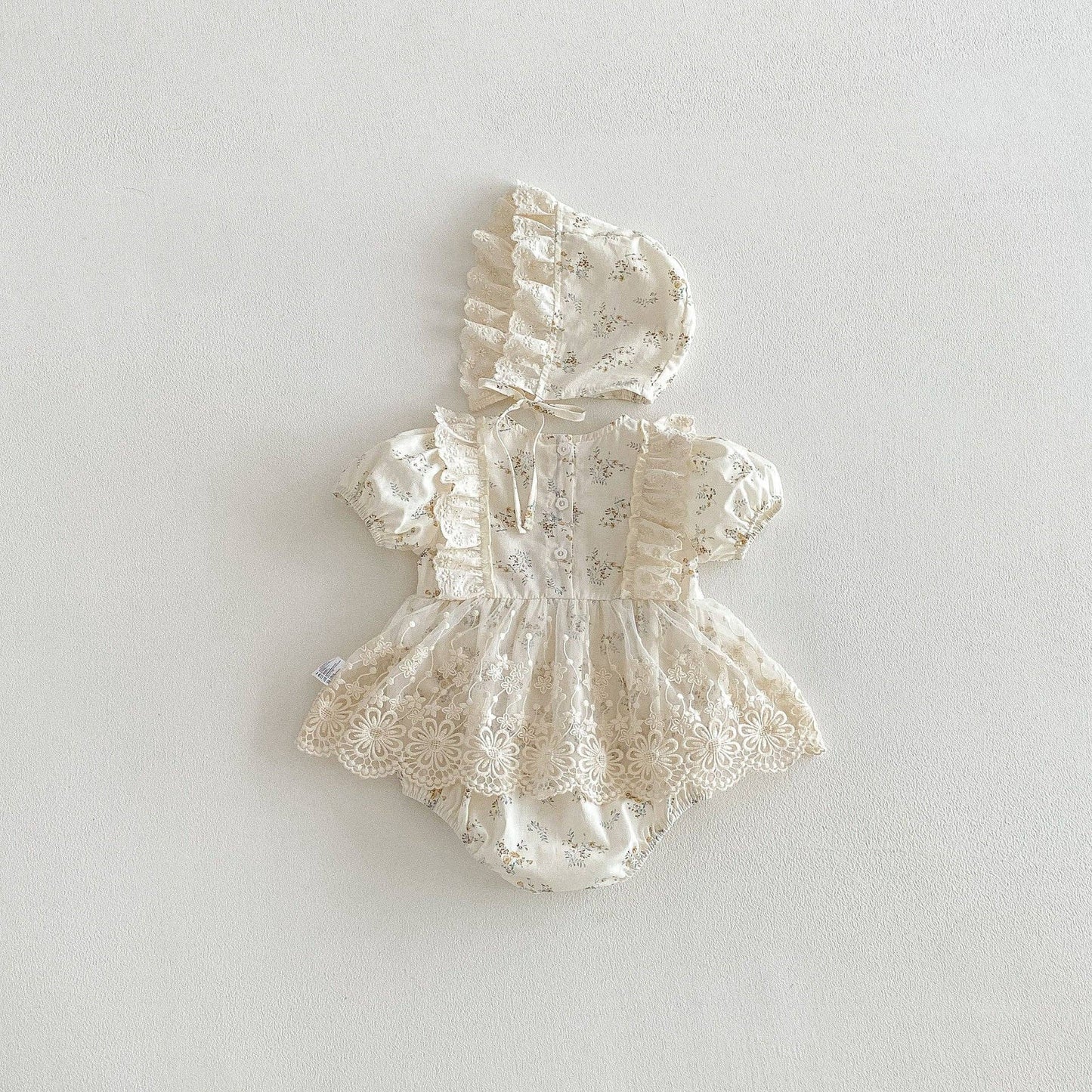 Baby Girls Short Sleeves Tulle Bodysuit with Hat