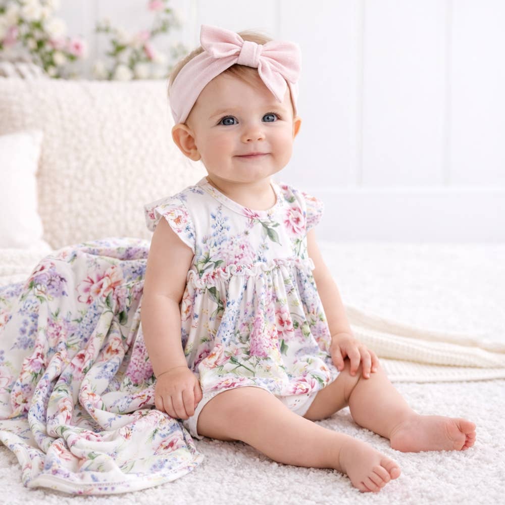 Dream Blossom Bamboo Baby Skirted Bodysuit-Watercolor Floral: 3-6M