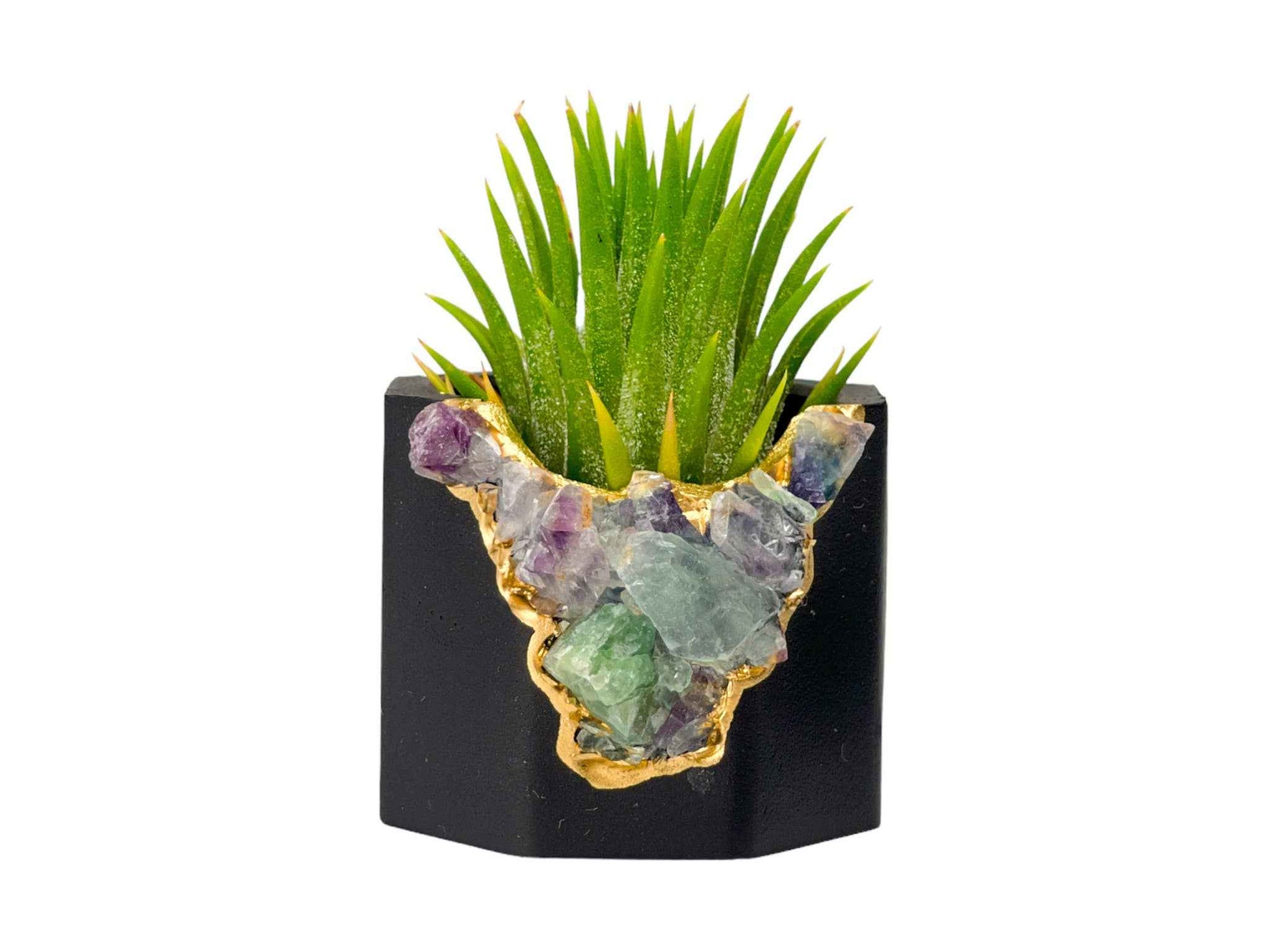 2" Geode Planter, Large Crystal Pot, Cylinder Handmade Vase: Amazonite