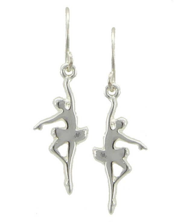 All Silver Ballet Dancer Ballerina Earrings