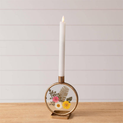 Candle Holder - Glass With Pressed Flowers