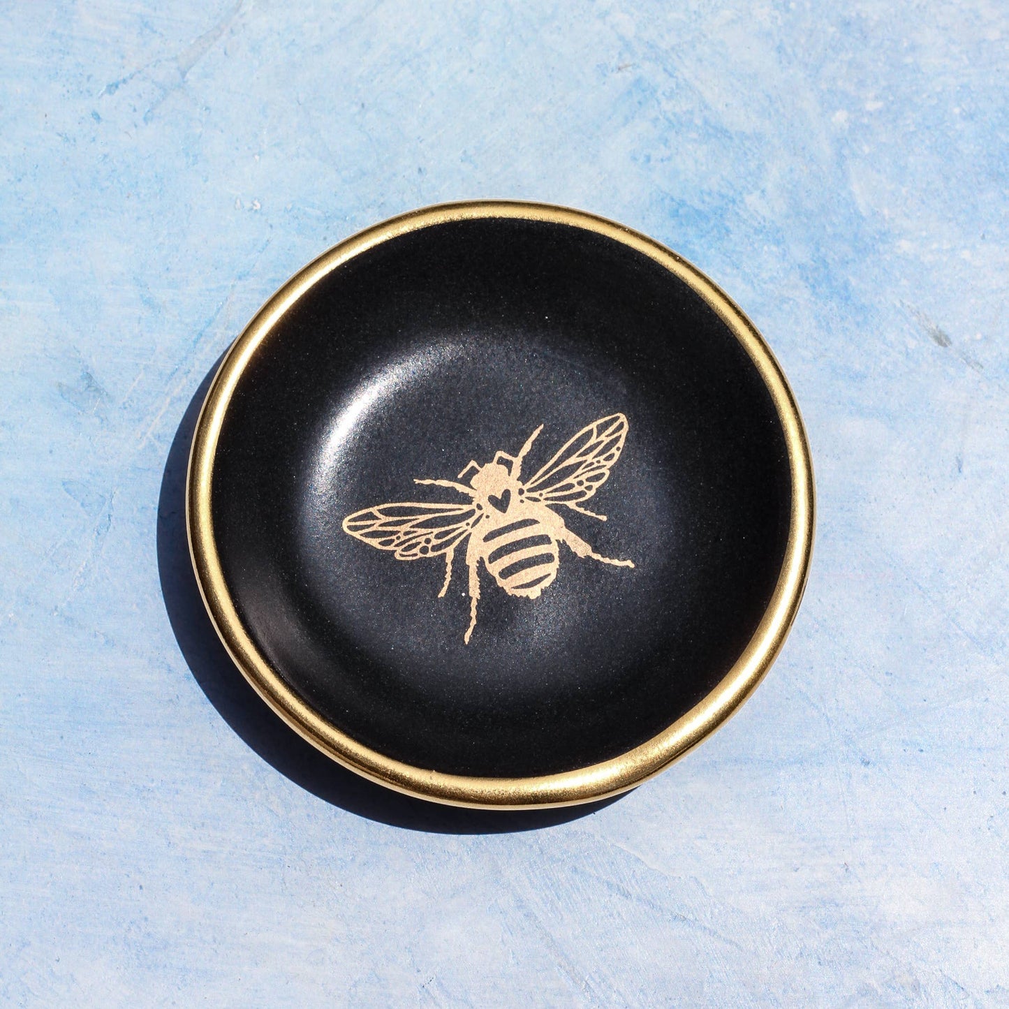 Gold Bee Ring Dish | Handmade Pottery Trinket Dish (black)