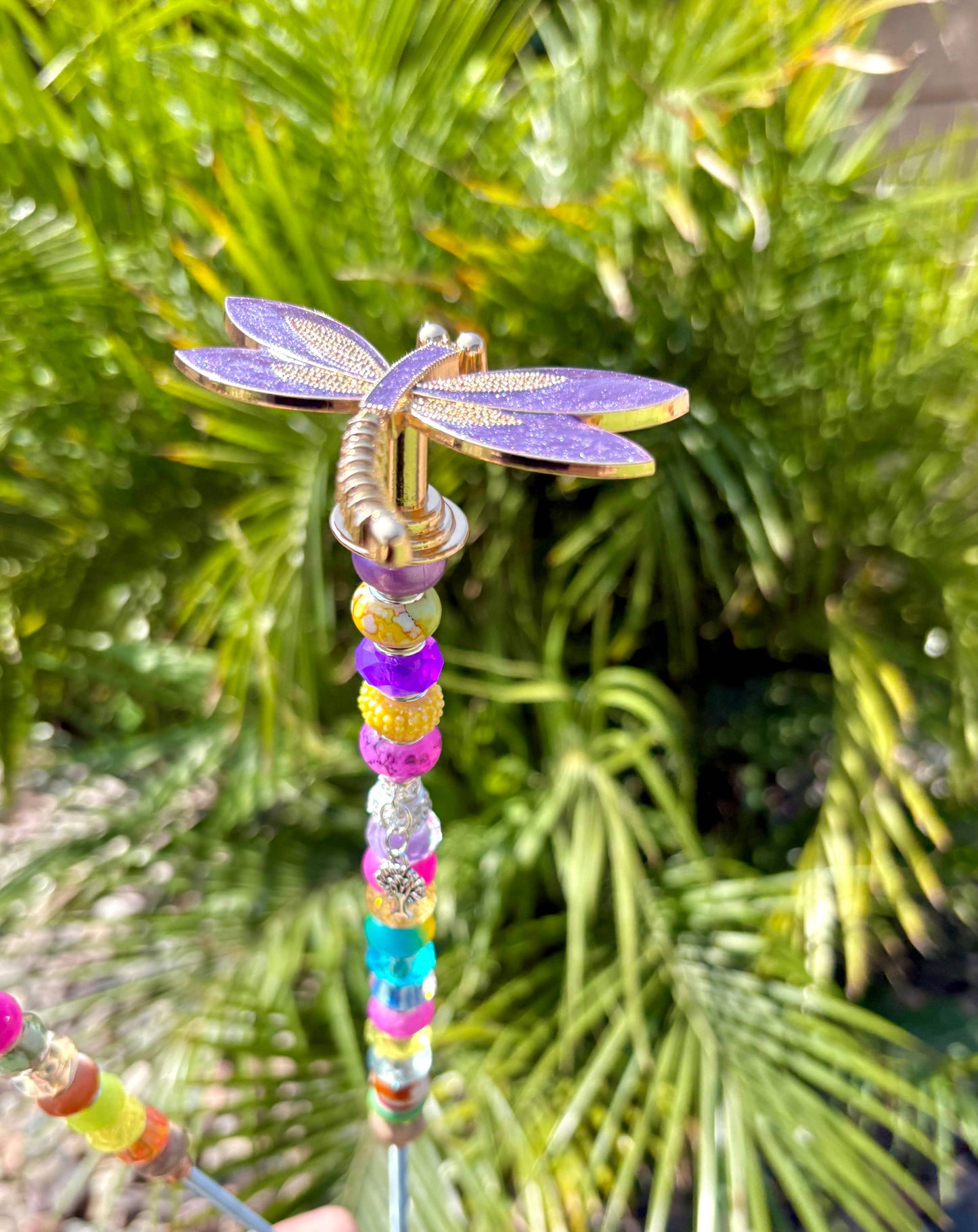Dragonfly Garden Plant Stakes Beaded: Purple / 8 inch