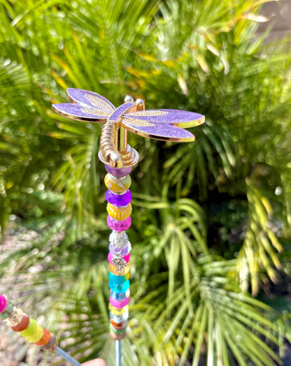 Dragonfly Garden Plant Stakes Beaded: Green / 13 inch