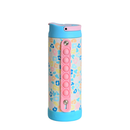 Fidget Strap Kids Stainless Bottle 14oz Pastel Leopard