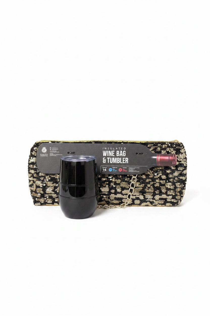 Insulated Wine Bag & Tumbler Set ( Black/Gold/Leopard)