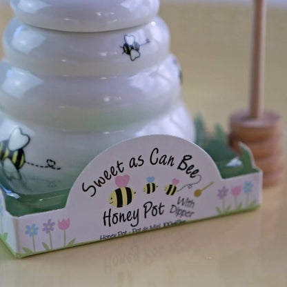 "Sweet As Can Bee" Ceramic Honey Pot with Wooden Dipper