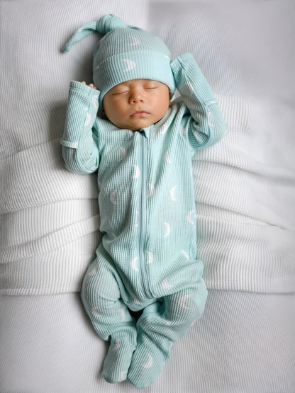 Organic Waffle 2-Way Zip Footie, Light Blue Moon: 3 - 6 mo.