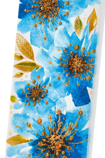 Flat Handmade Candle - Blue and Gold Flowers