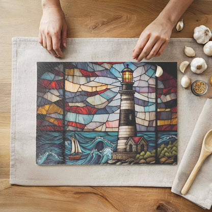 Lighthouse Tempered Glass Nautical Kitchen Cutting Board: 11x15 inch