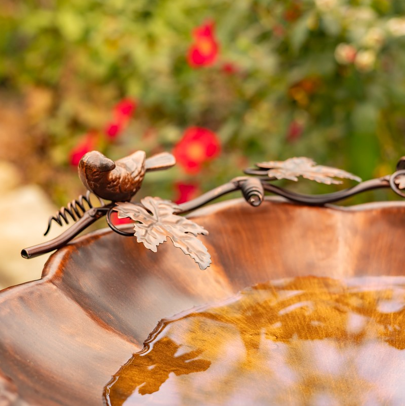 29.25" Tall Flower-Shaped Birdbath & Trifold Stand in Antiqu