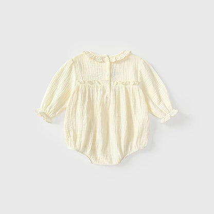 Arrival Autumn Baby Girls Flowers Embroidery Long Sleeves bodysuit with Collar: Apricot / 66 (3-6M)