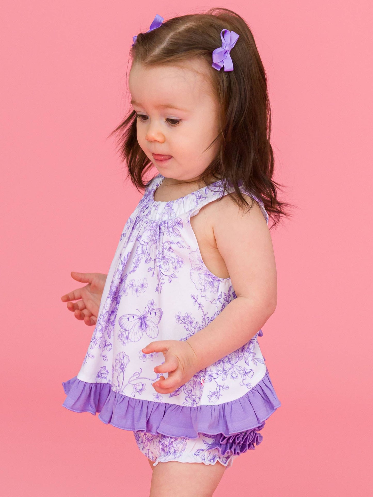 Baby Girls Wisteria Purple Butterfly Garden Toile & Bloomer Set: Purple