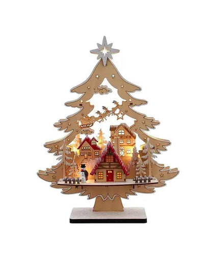 15" Bo Plywooden LED Tree W/Village Scene