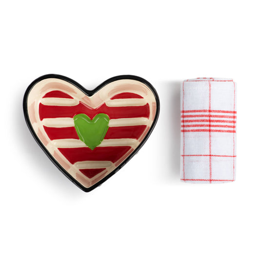 Heart Pan w/ Towel Set Red Stripes