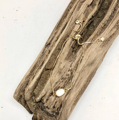 Bracelet Drawstring Single Freshwater Pearl Gold