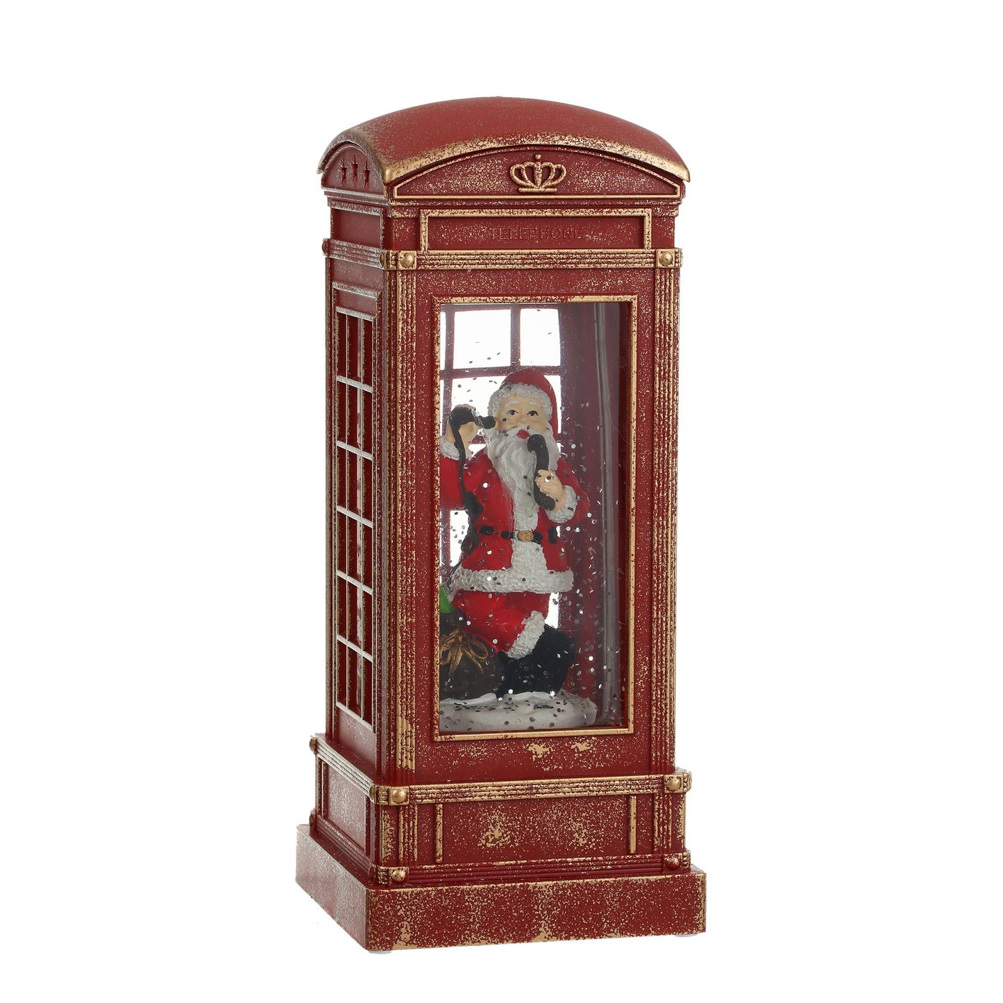 Christmas Musical Phone Booth Snow Globe with Santa on Phone Scene for Christmas Decoration