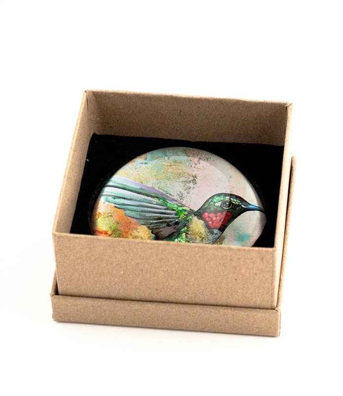 Crystal Glass Dome Hummingbird Paperweight