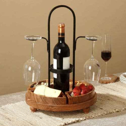 Rustic Wood/Metal Wine Bottle & Glass Server sku#71579