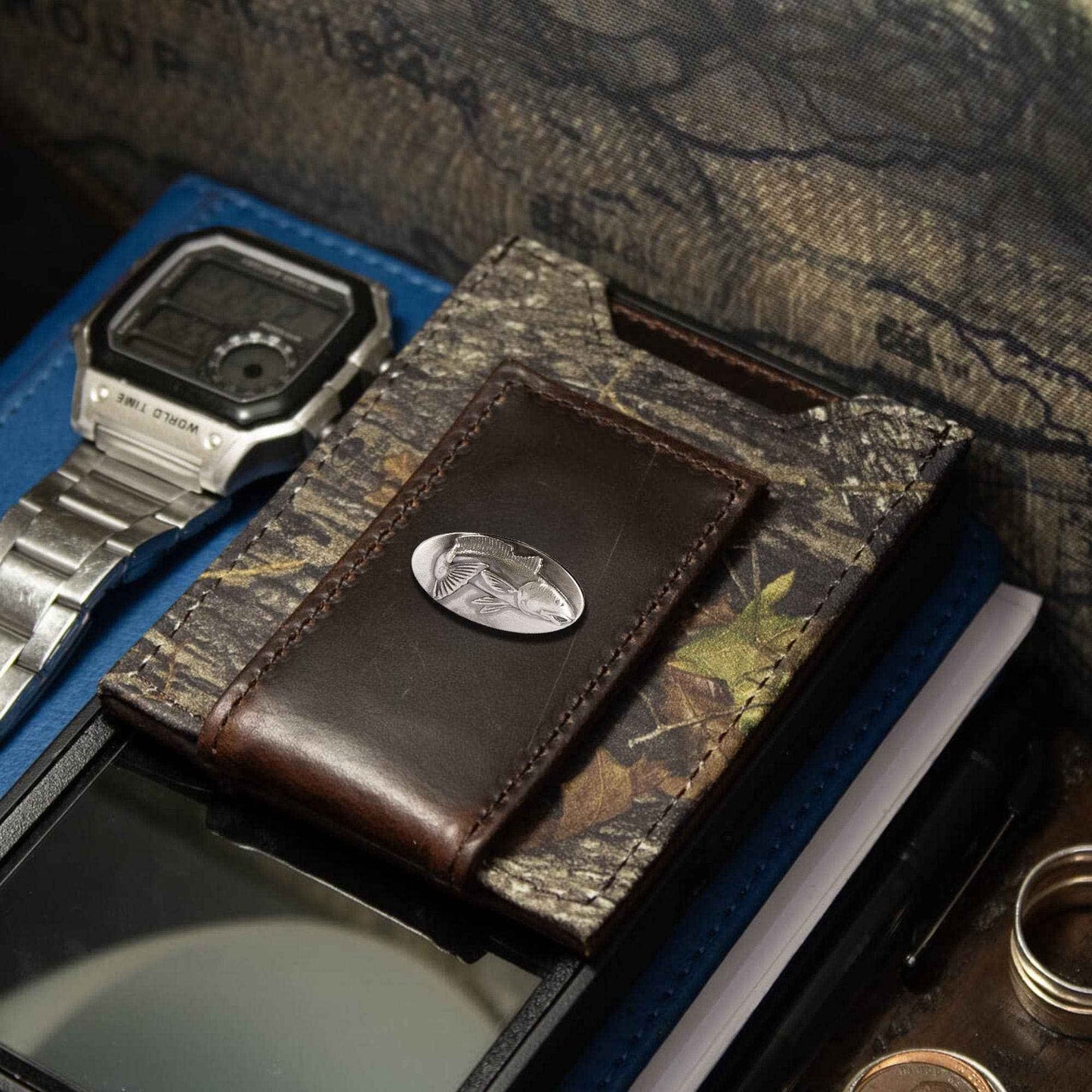 Redfish Magnetic Leather Slim Wallet: Crazyhorse Brown