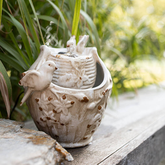 Distressed Bird Bath Garden Water Fountain with Pump