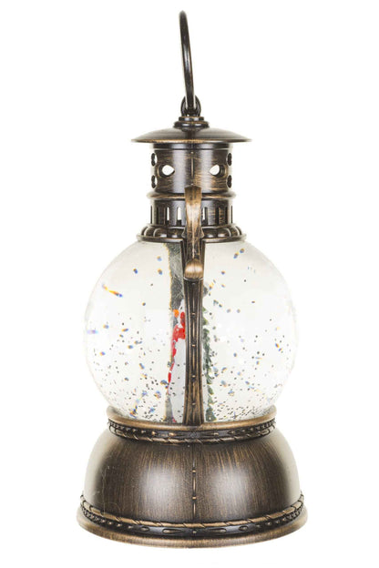 NEW- Brown Oil Lantern Snow Globe with Smiling Snowman