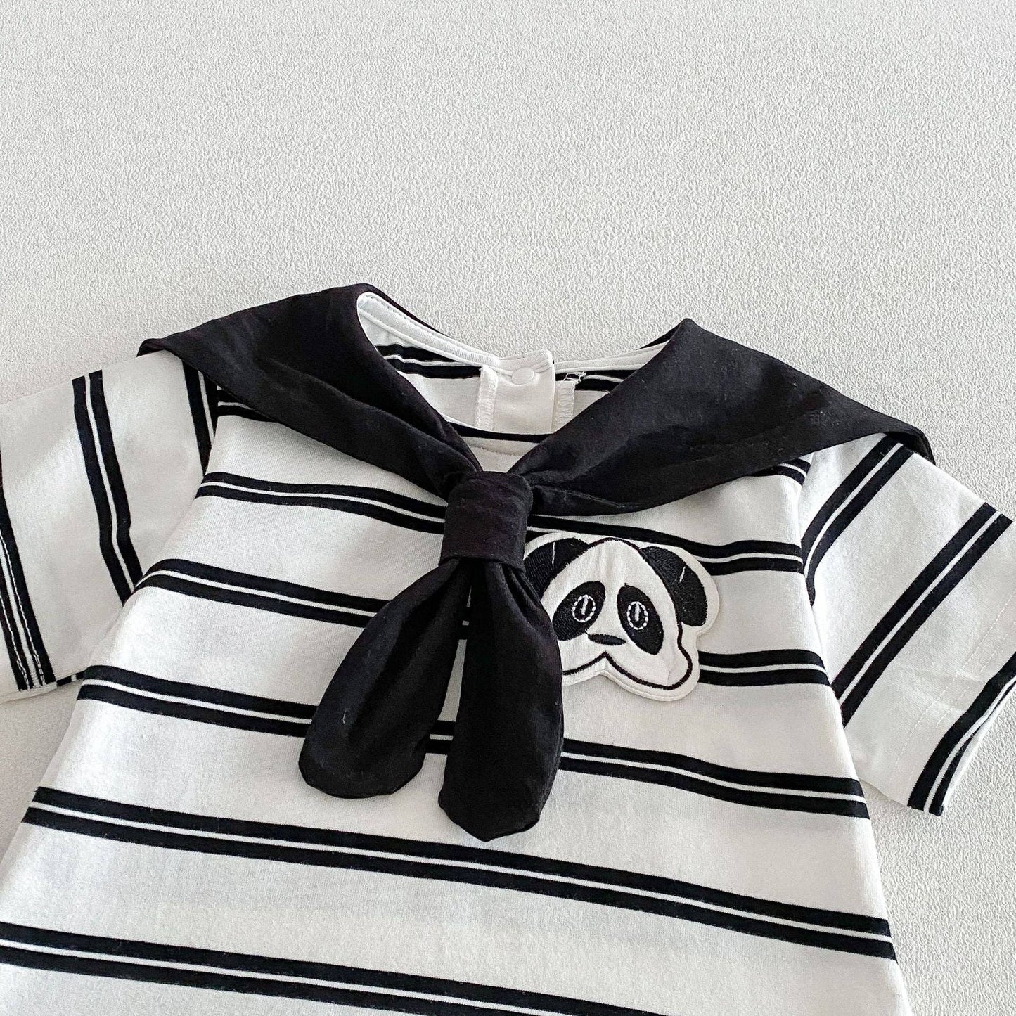 Baby Short Sleeve Striped Panda Romper