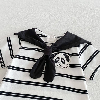 Baby Short Sleeve Striped Panda Romper