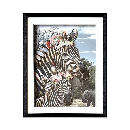 3D Collage Art | Zebras (30"x24")