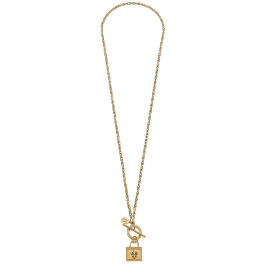 Susan Shaw - Long Fleur-De-Lis Lock Toggle Necklace
