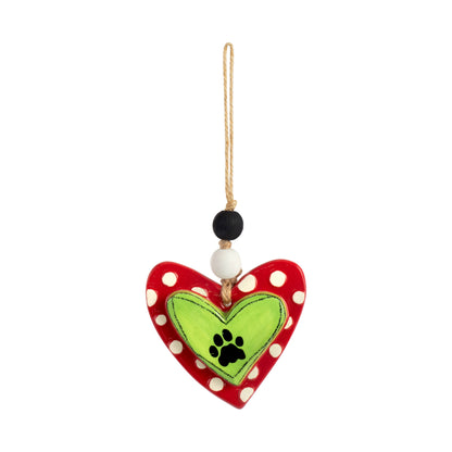 Paw Print Heart Orn Green & Red