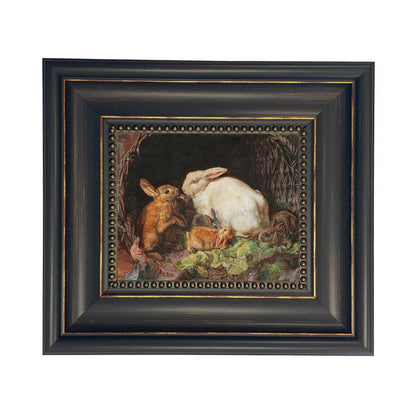 Hares and Young Framed Painting Print on Canvas