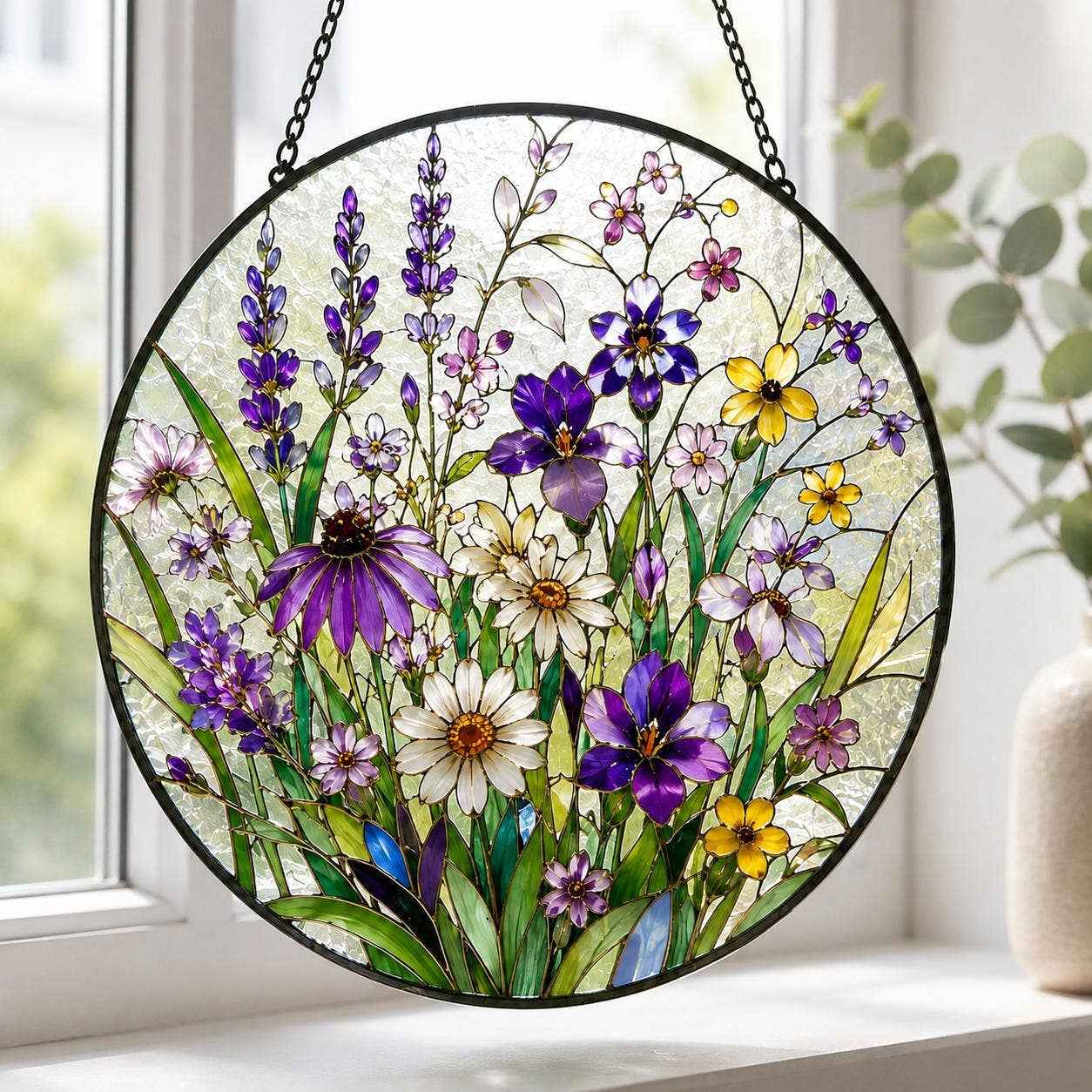 Wildflower Suncatcher, Stained Glass Style Window Hanging