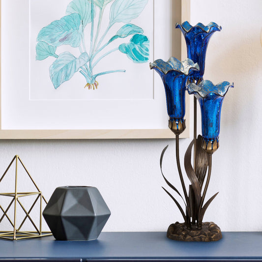 21"H Blue Mercury Glass 3 Lily Uplight Table Lamp