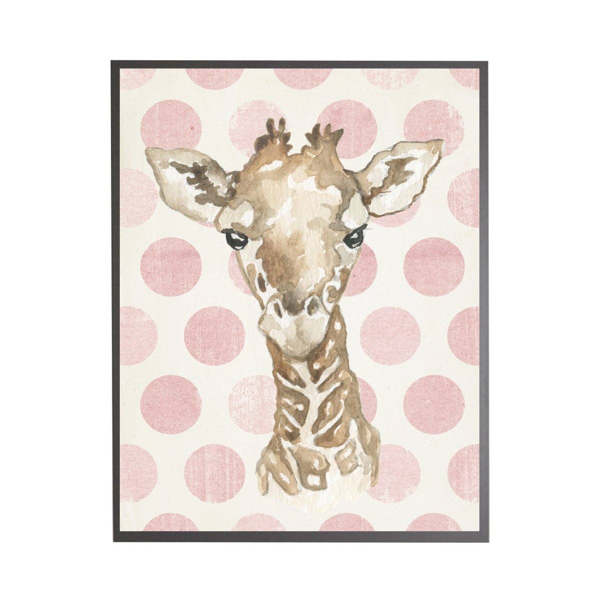 Watercolor Baby Giraffe On Pink Polka Dots