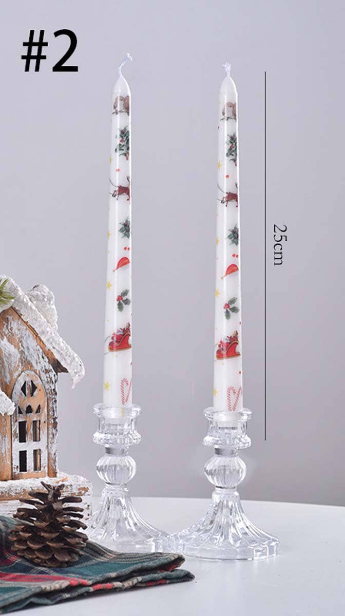 Smokeless Christmas Decorative Printed Taper Candle