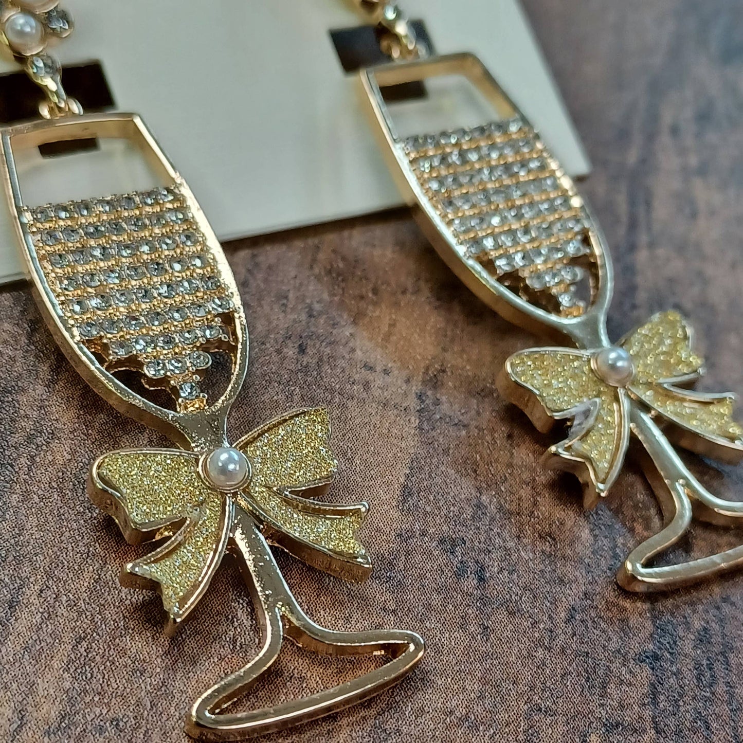 Gold Champagne Wine Earrings with Pearls