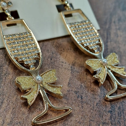 Gold Champagne Wine Earrings with Pearls