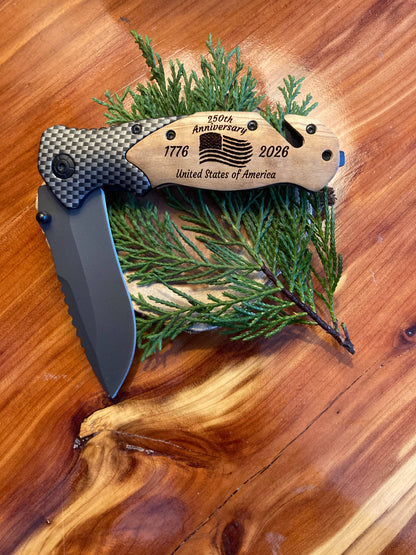 Quail Tail Laser Art - 250th Anniversary Knife 