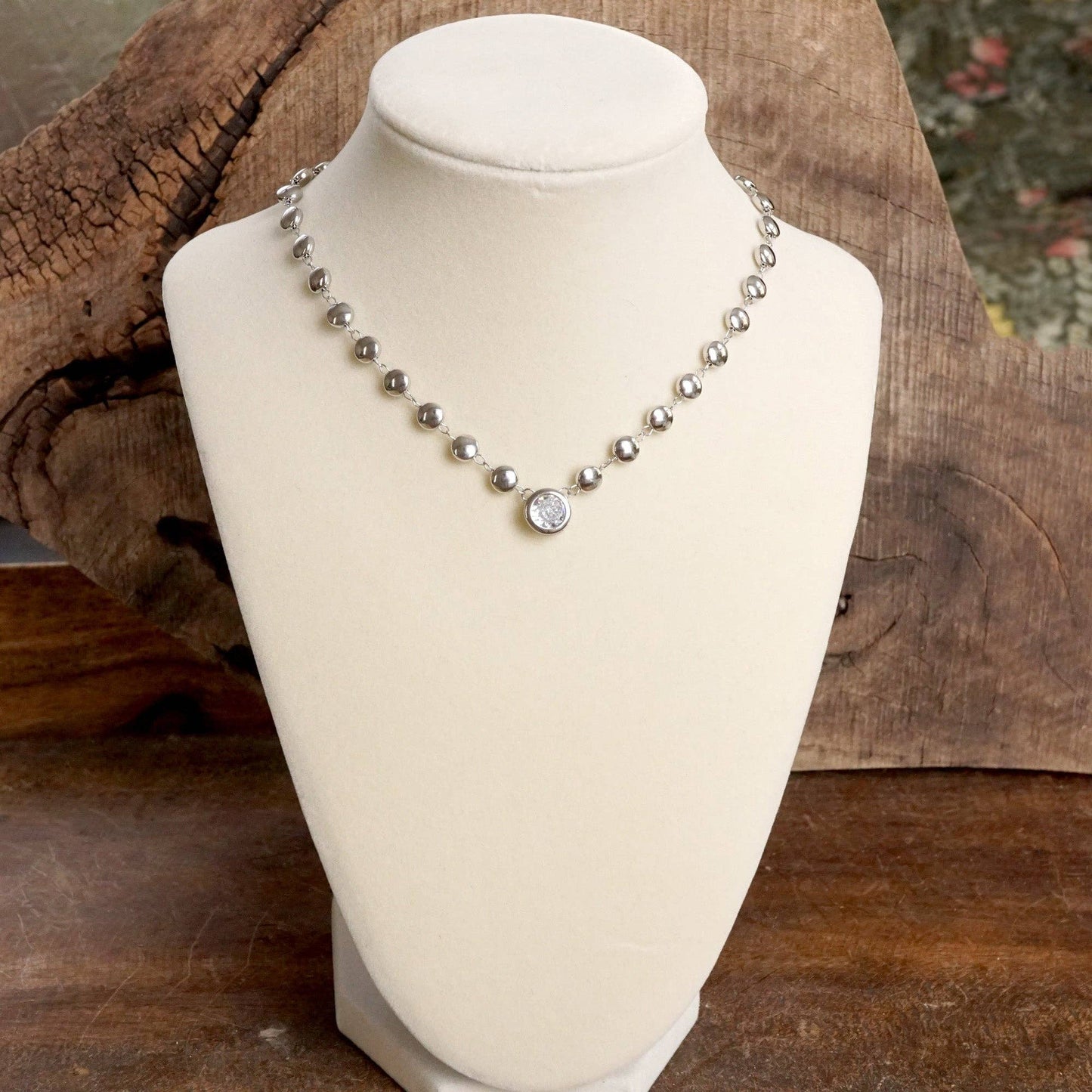 PennyLine inc - Clear Crystal Bezel Pendant Dot Chain Neckline Necklace