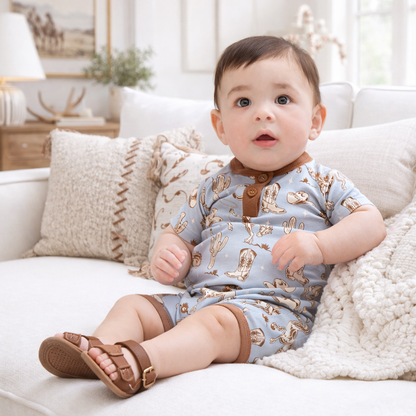 Wild Wrangler/Blue Western Bamboo Shorty Romper