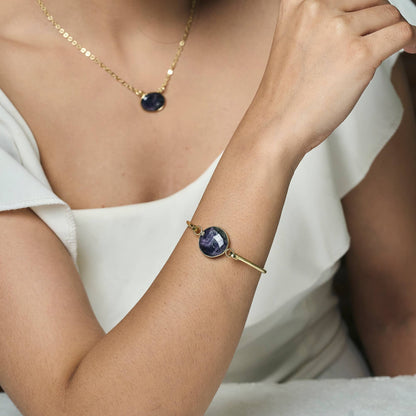 Gold Plated Bracelet with Semi-Precious Stone - Amethyst