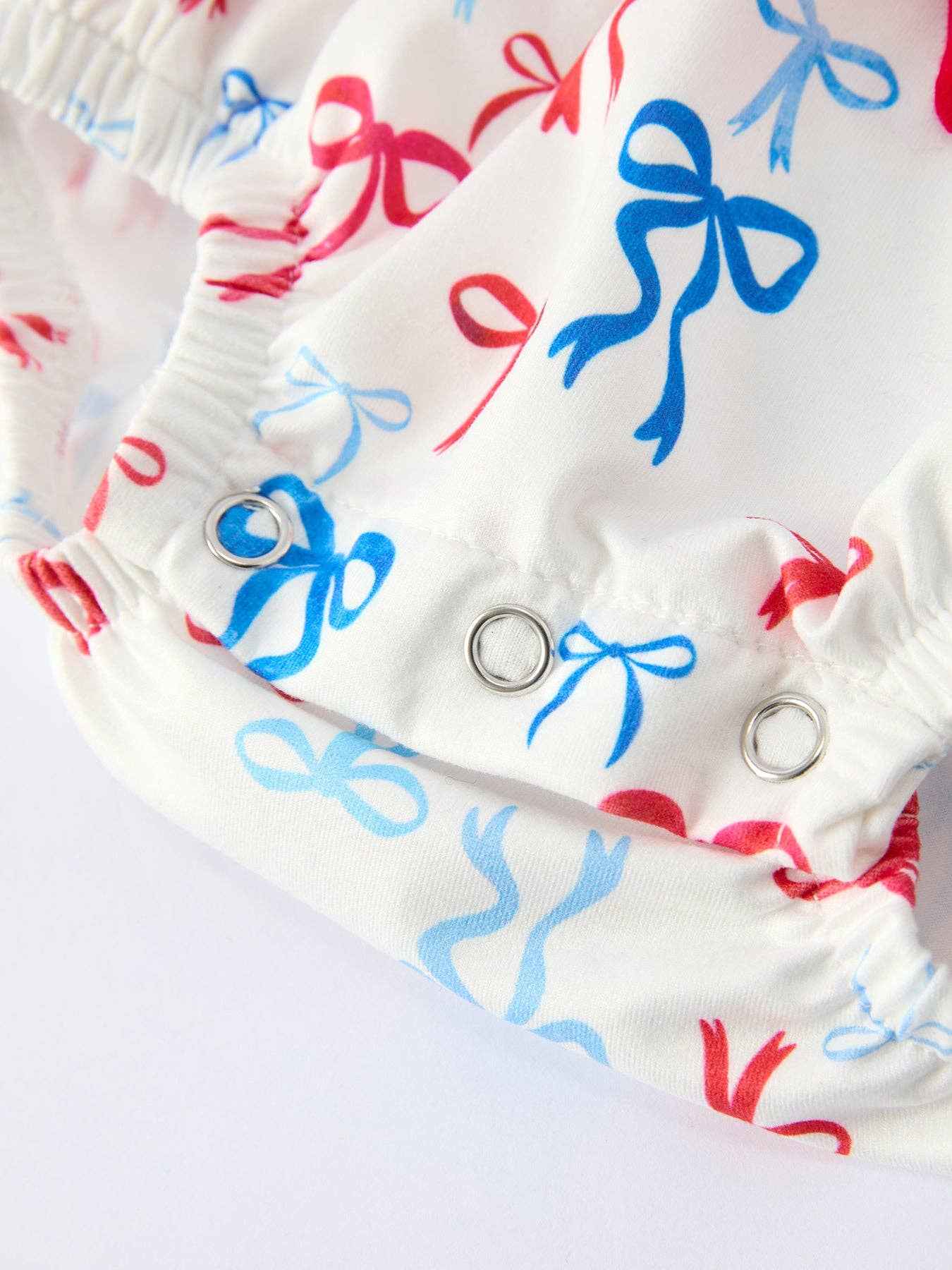 4th of july Bow Print Baby Girl Romper With Ruffle Details: 18M