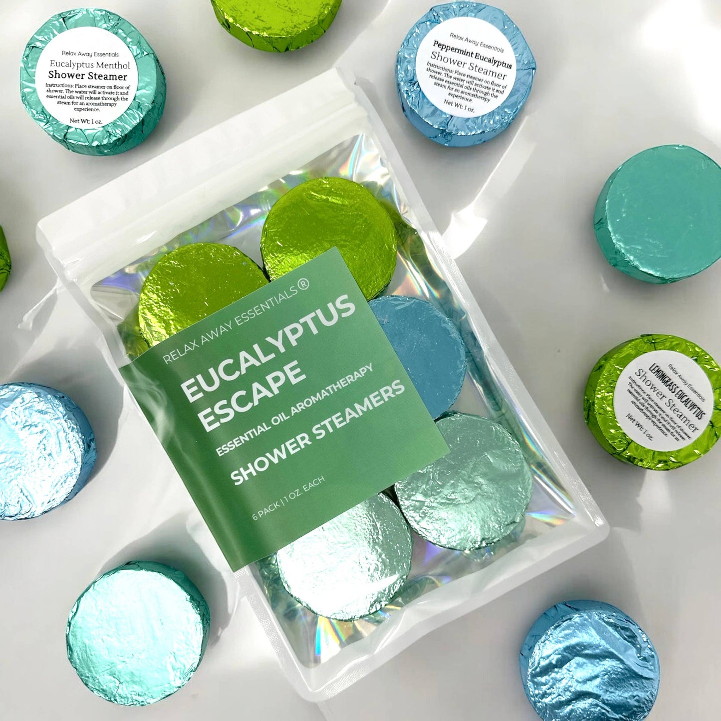 Relax Away Essentials - Eucalyptus Escape Shower Steamers 6 Pack - Made in USA