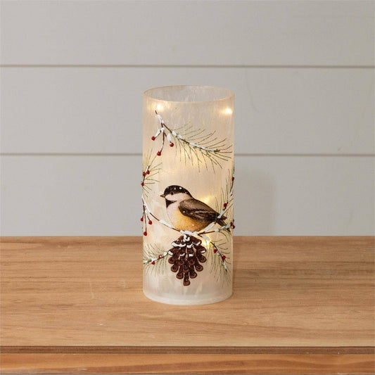 Frosted Glass Luminary - Chickadee