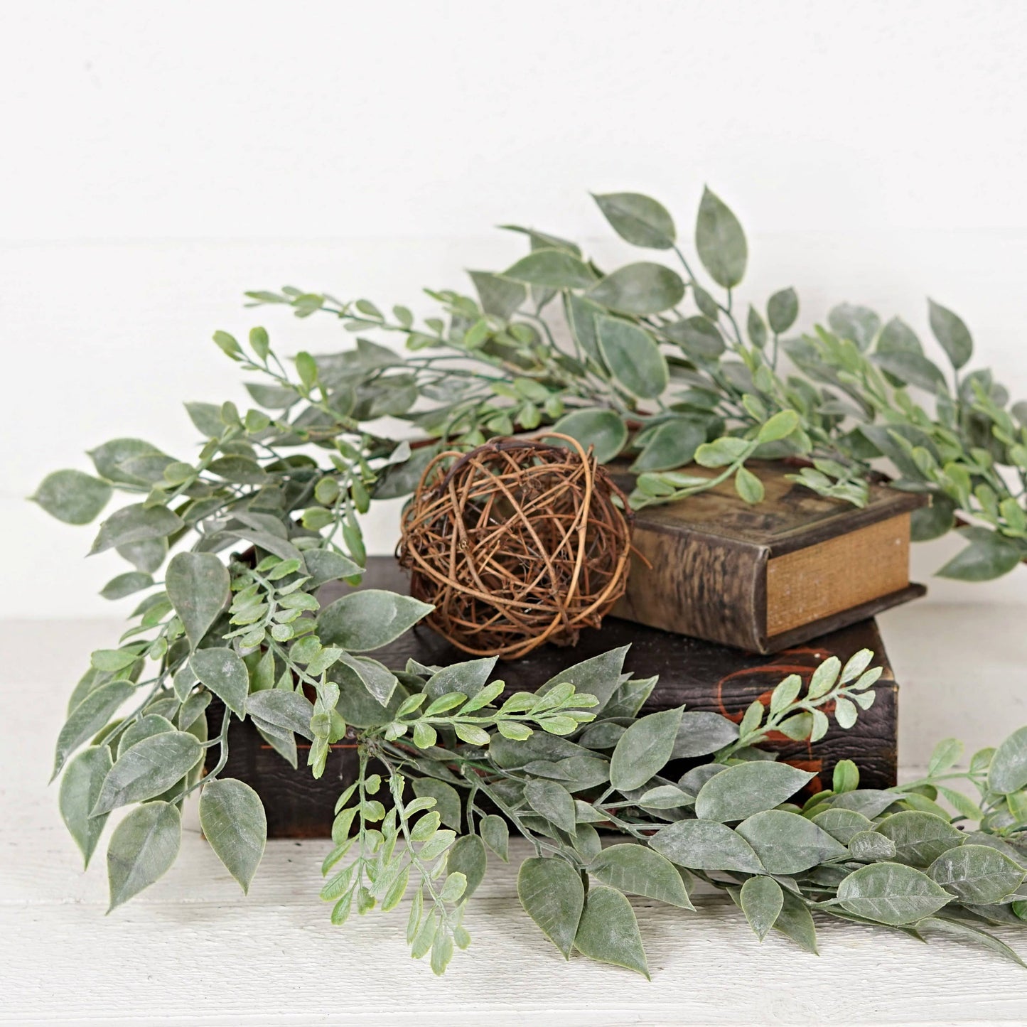 4ft Garland-Flocked Ficus and Boxwood Leaves