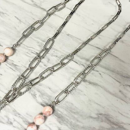 Anita K By Blushing Pink - Layered Rhodonite Necklace with Silver Paper Clip Chain