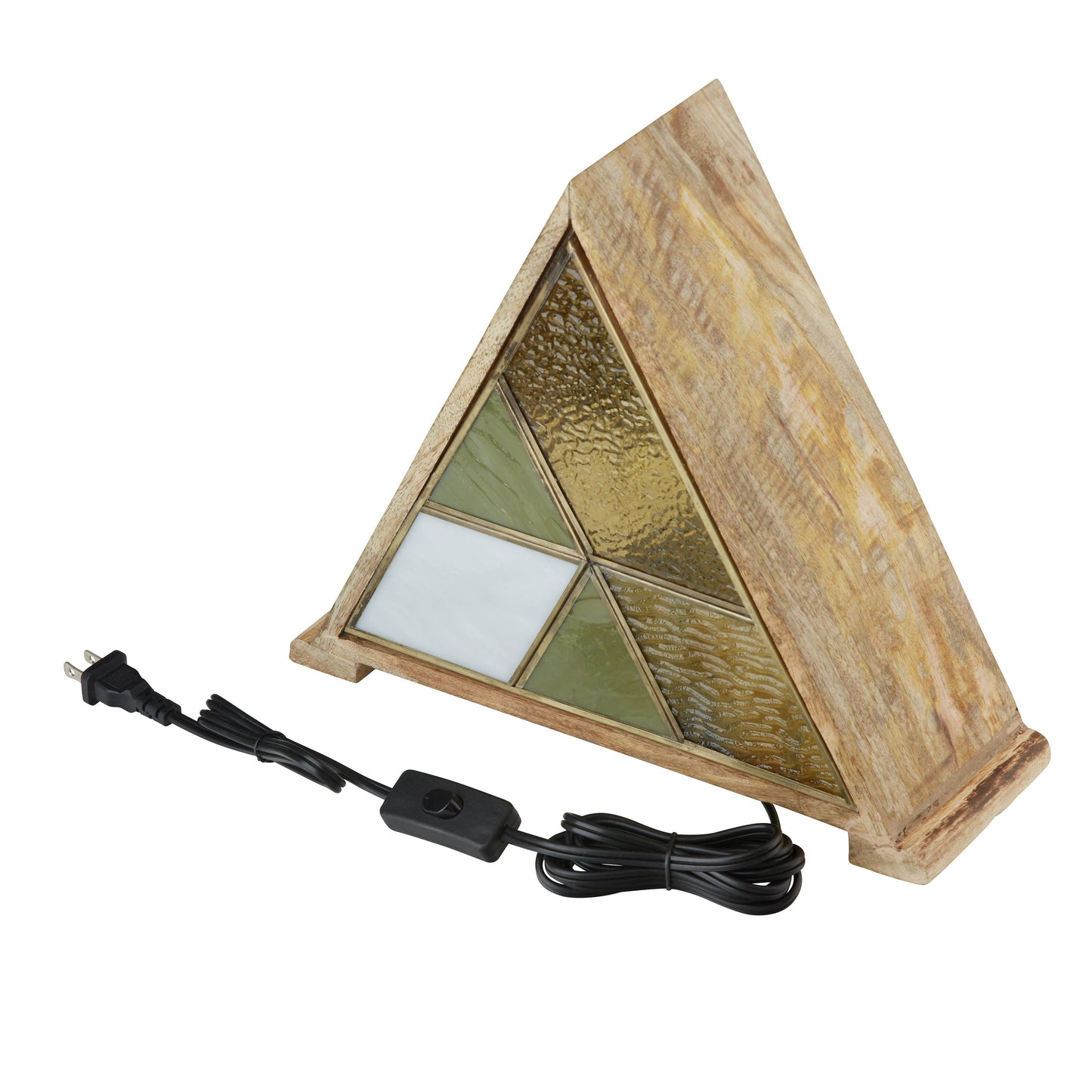 11"H Stained Glass Triangle Shade Wood Base Accent Lamp