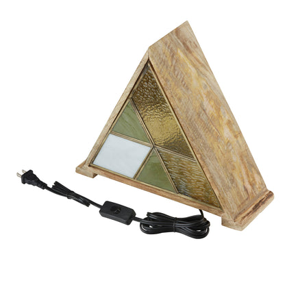 11"H Stained Glass Triangle Shade Wood Base Accent Lamp