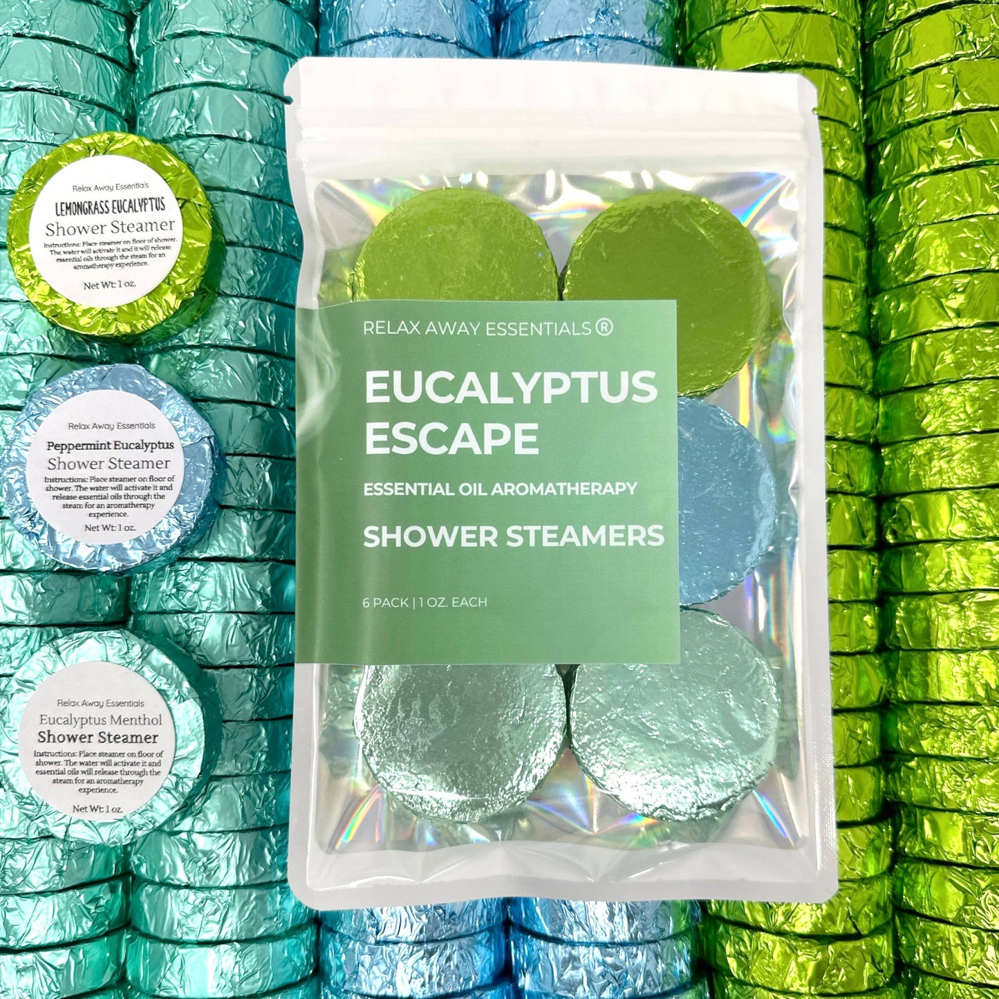 Relax Away Essentials - Eucalyptus Escape Shower Steamers 6 Pack - Made in USA